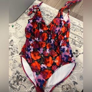 XL red and purple blossoms one piece
